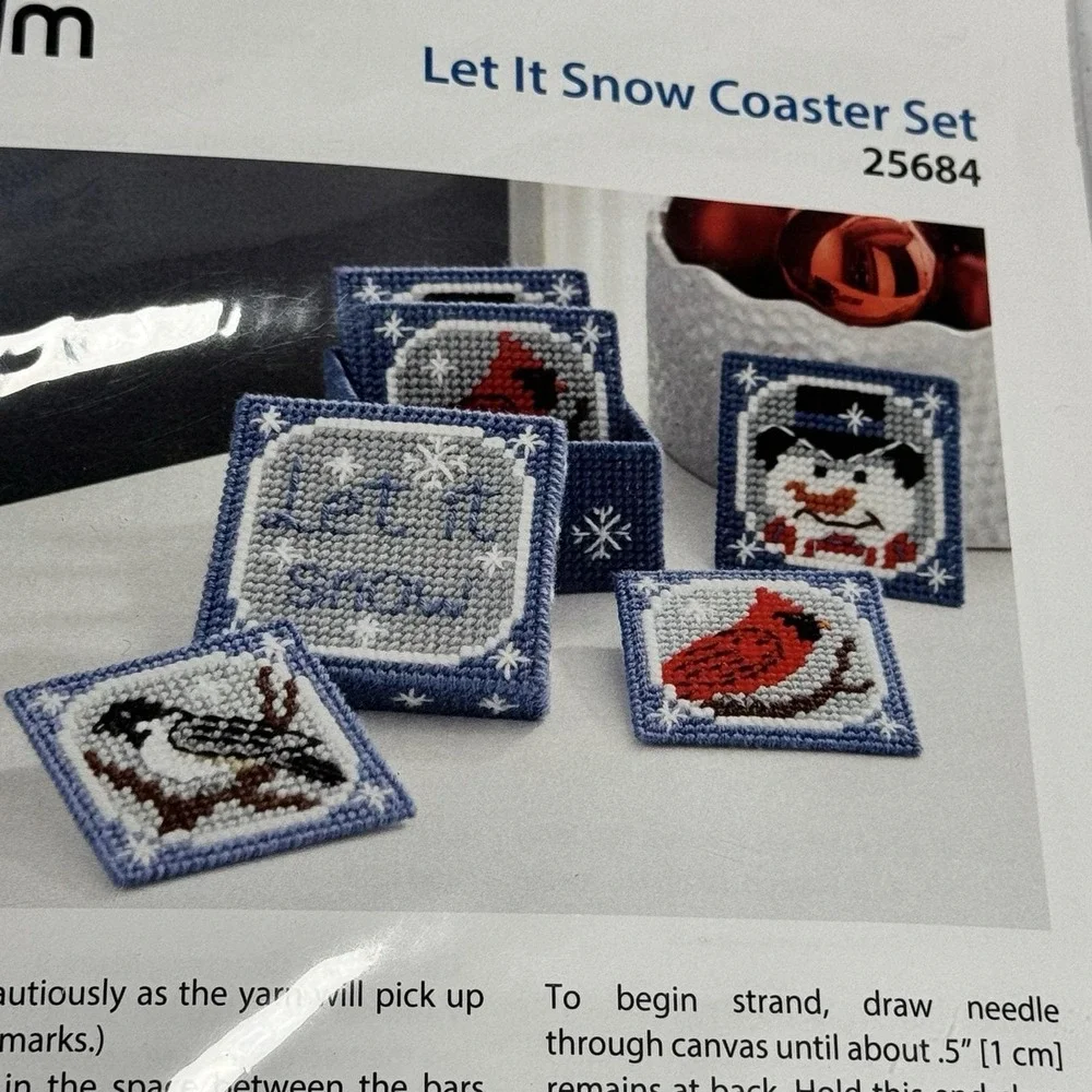 Mary Maxim Let It Snow Coasters & Holder Plastic Canvas Cross Stitch Kit 25684‎